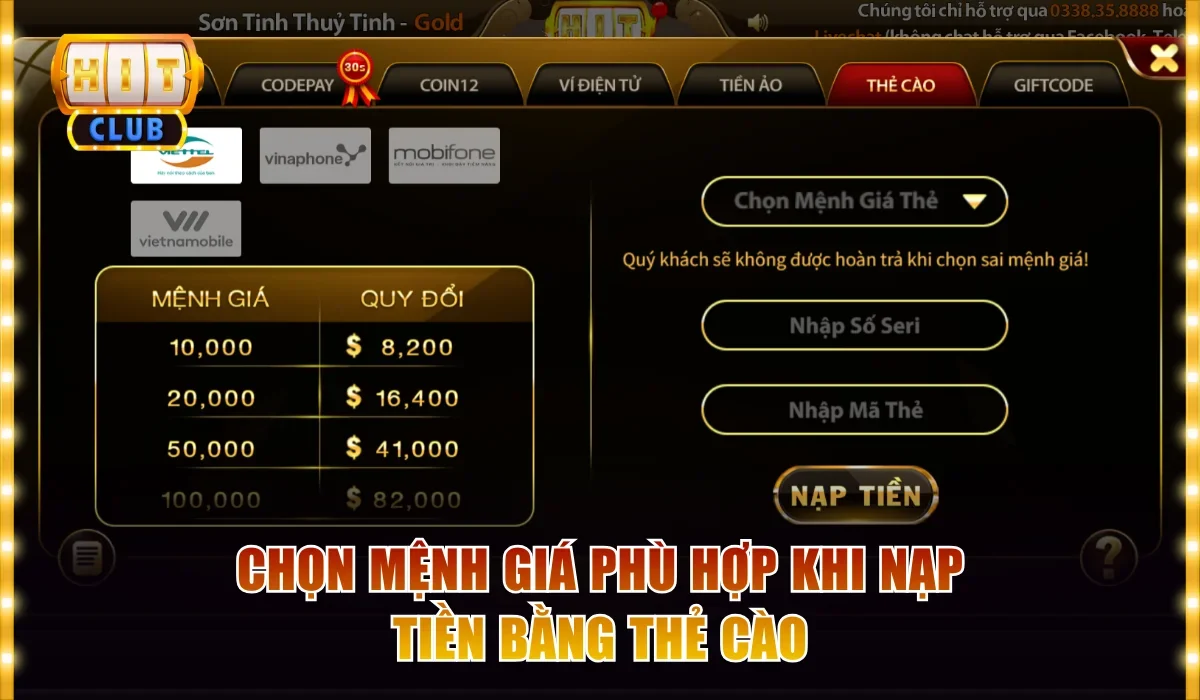 chon menh gia phu hop khi nap tien bang the cao